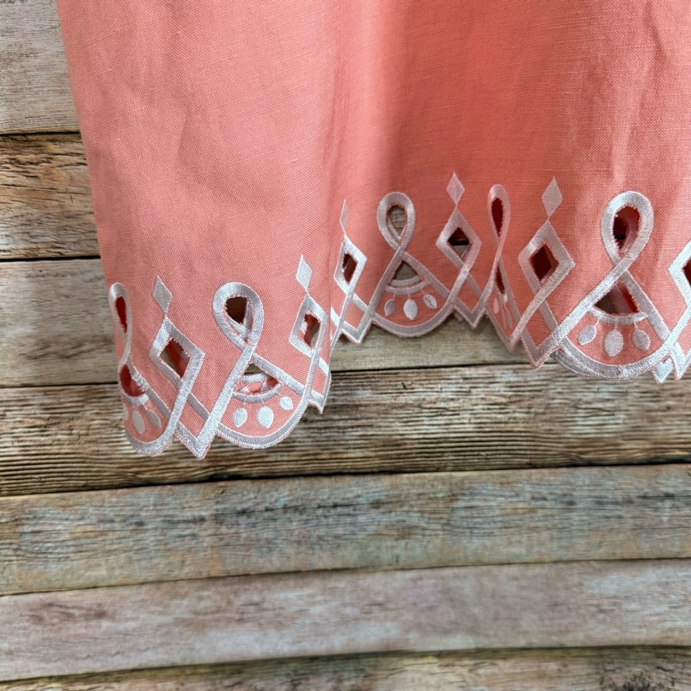 Bob Mackie Orange Coroal Embroidered Scalloped Hem Linen Blend Shell Tank Top L - Picture 5 of 8